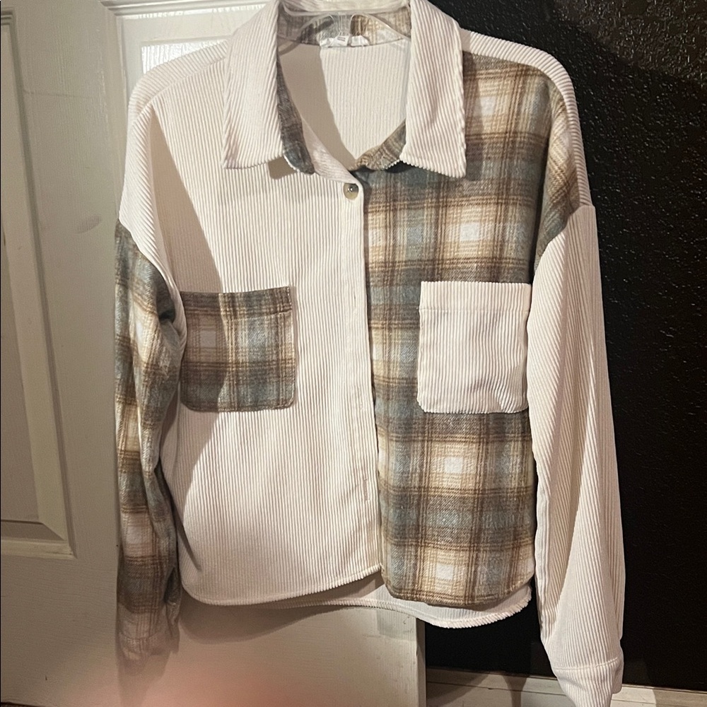 Blu Pepper Checkered Button Down Shirt - Cream An… - image 1